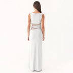 Twist-Belt Lace Cutout Midi Dress