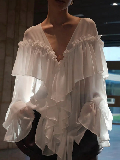 French-style Ruffle Chiffon Blouse