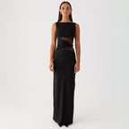 Twist-Belt Lace Cutout Midi Dress