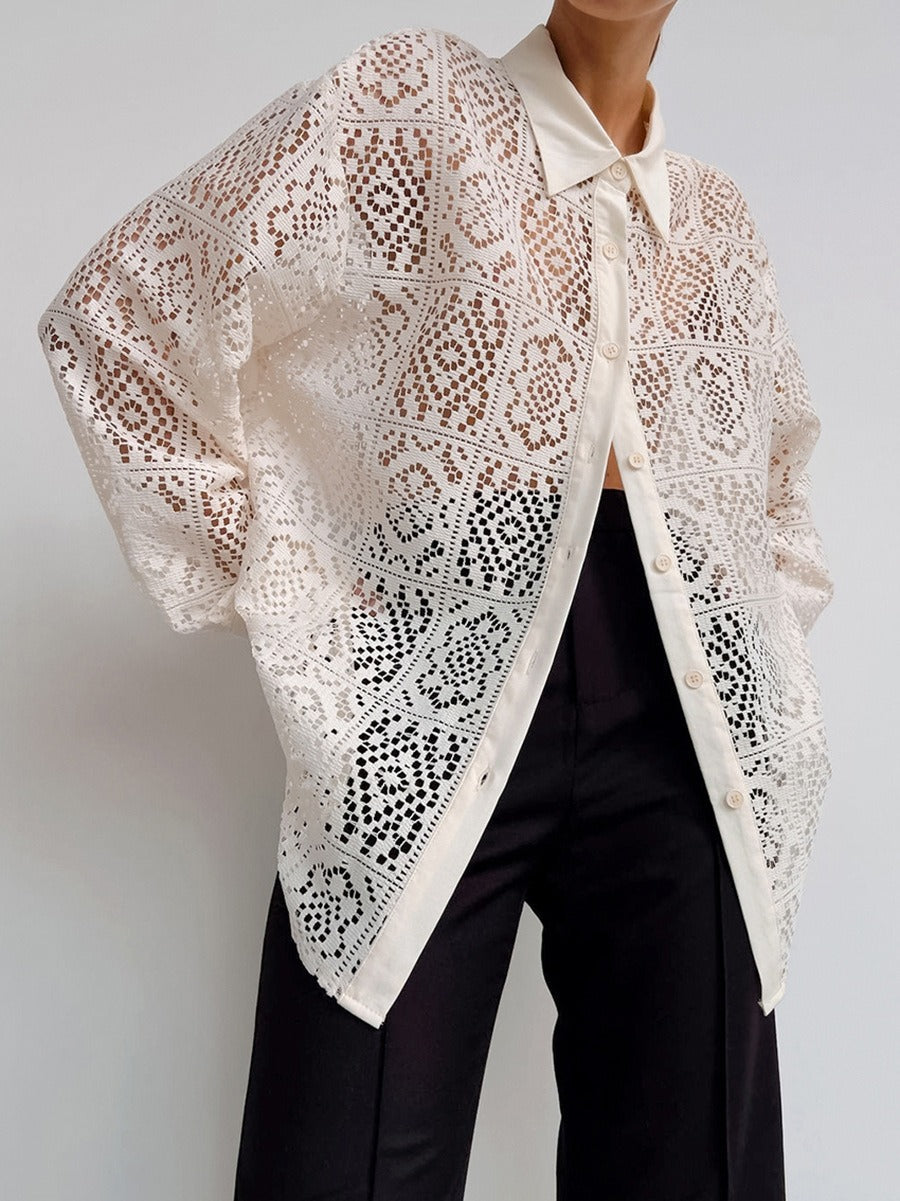 Luna – Lace Panel Linen Shirt