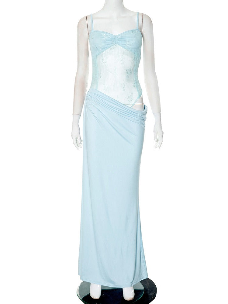 Lace Corset Maxi Dress with Draped Mermaid Tail
