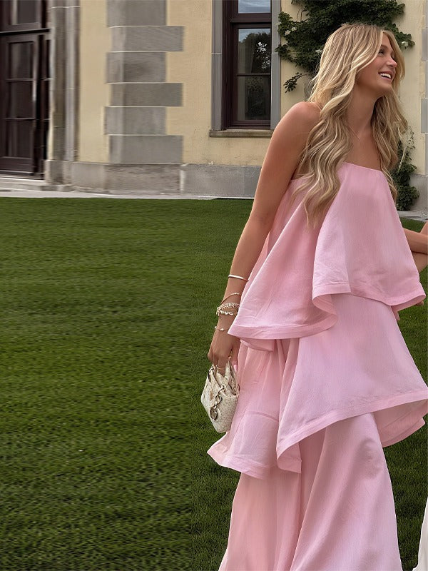 Tilly Tiered Maxi Dress in Light Pink