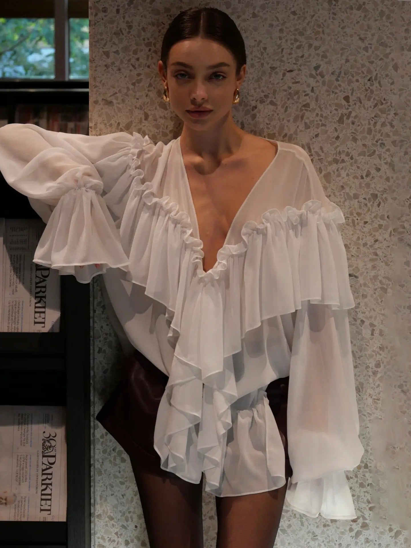 French-style Ruffle Chiffon Blouse