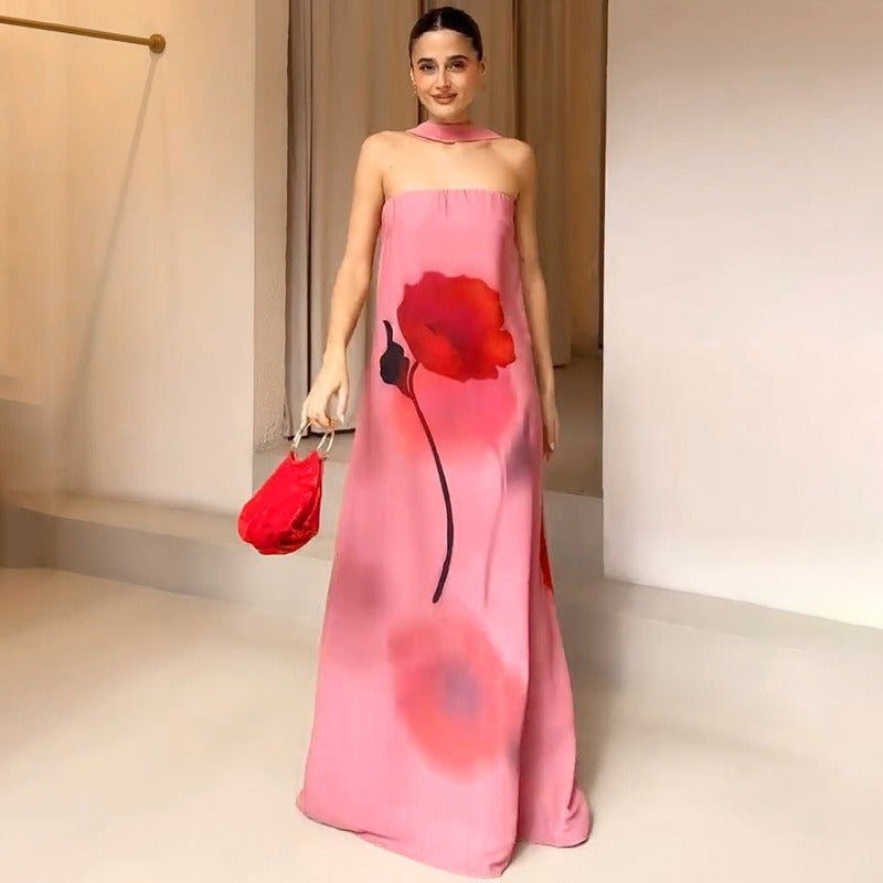 Unique Floral Print Off-the-shoulder Maxi Dress