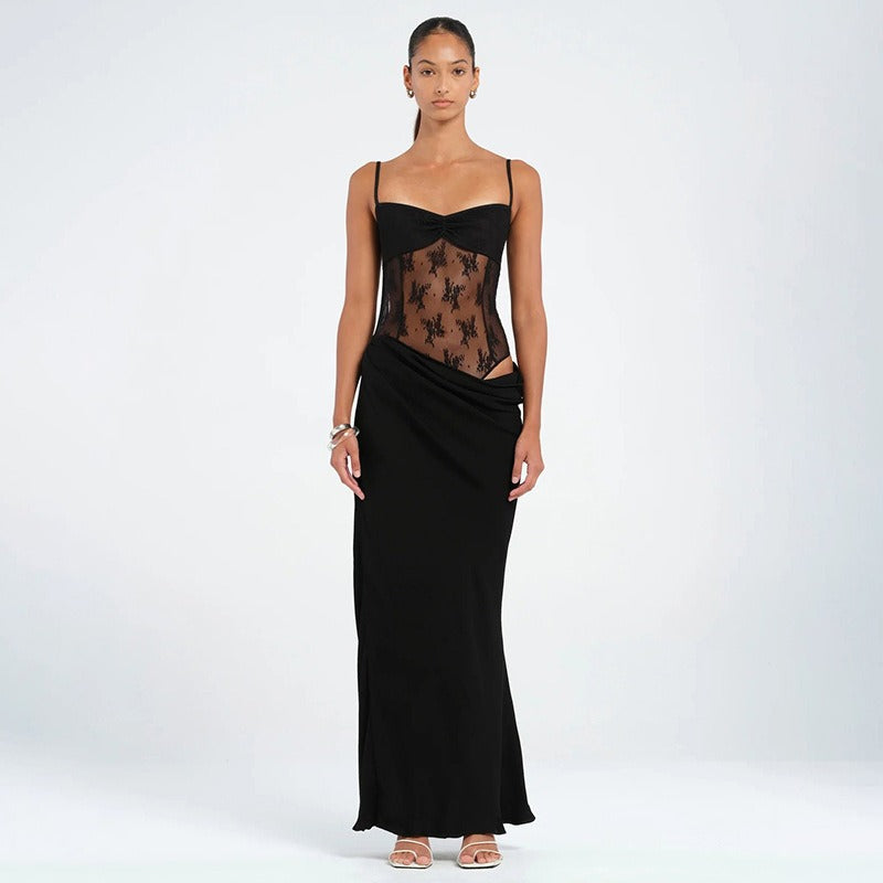 Lace Corset Maxi Dress with Draped Mermaid Tail