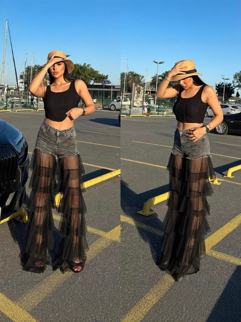 Cake Tulle patchwork denim jeans