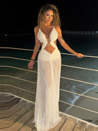 Hollow-Out Metal Detail Spaghetti Strap Maxi Dress