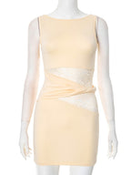 Twist-Belt Lace Cutout Mini Dress