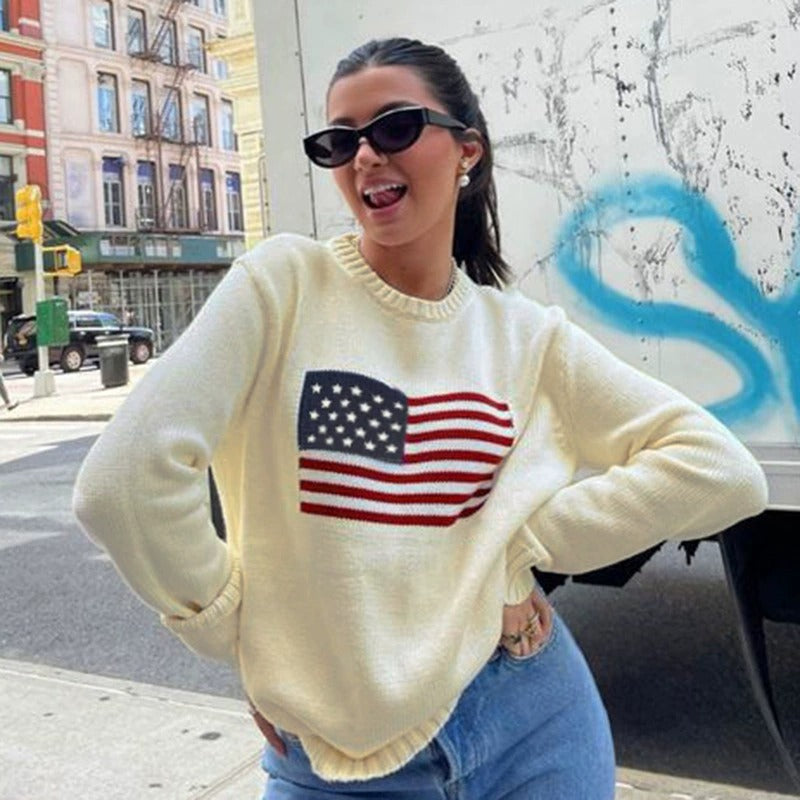 Flag Cotton Crewneck Sweater