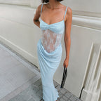 Lace Corset Maxi Dress with Draped Mermaid Tail