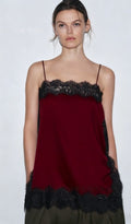 Satin Effect Lace Top - Black / Burgundy