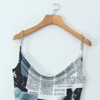 Vintage Print Slim Fit Irregular Hem Cami Mini Dress