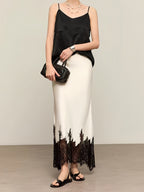 Acetate Embroidered Lace Patchwork Midi Skirt