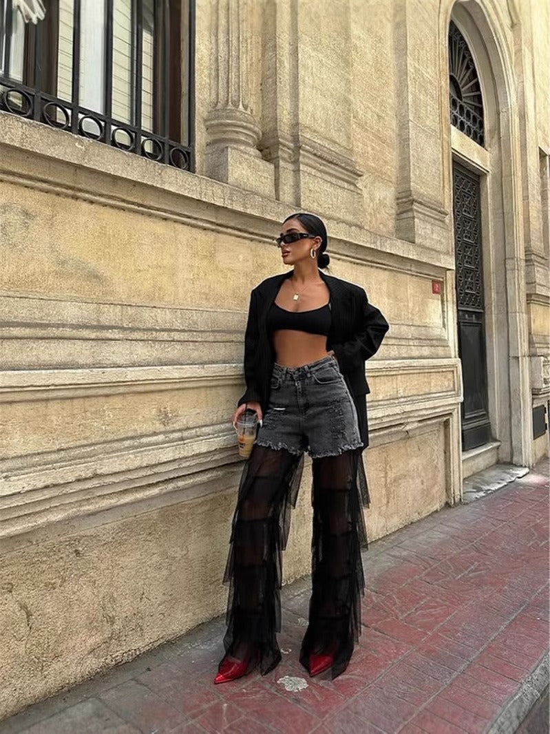 Cake Tulle patchwork denim jeans