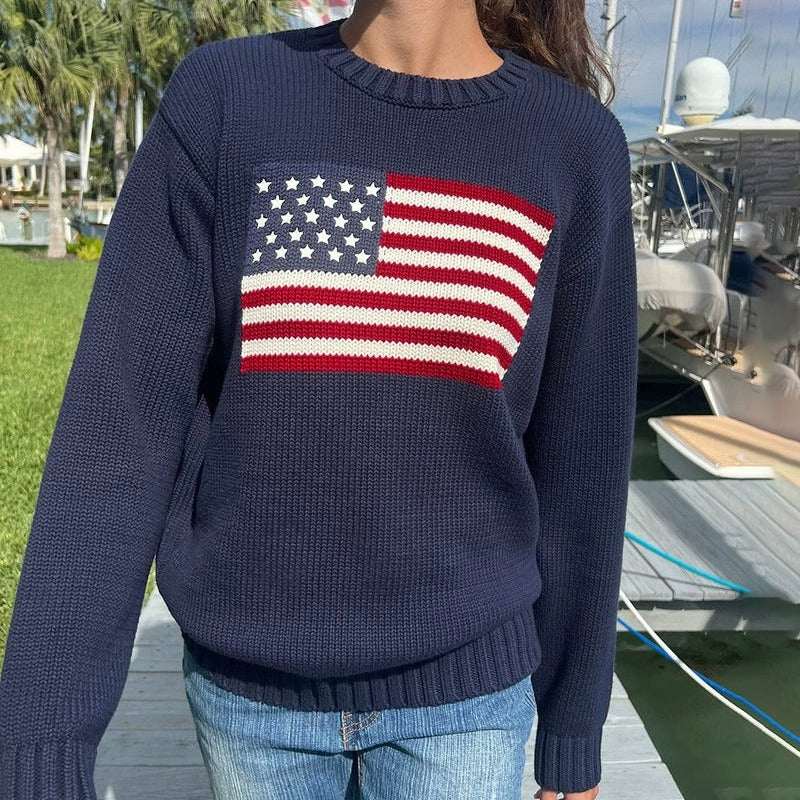Flag Cotton Crewneck Sweater