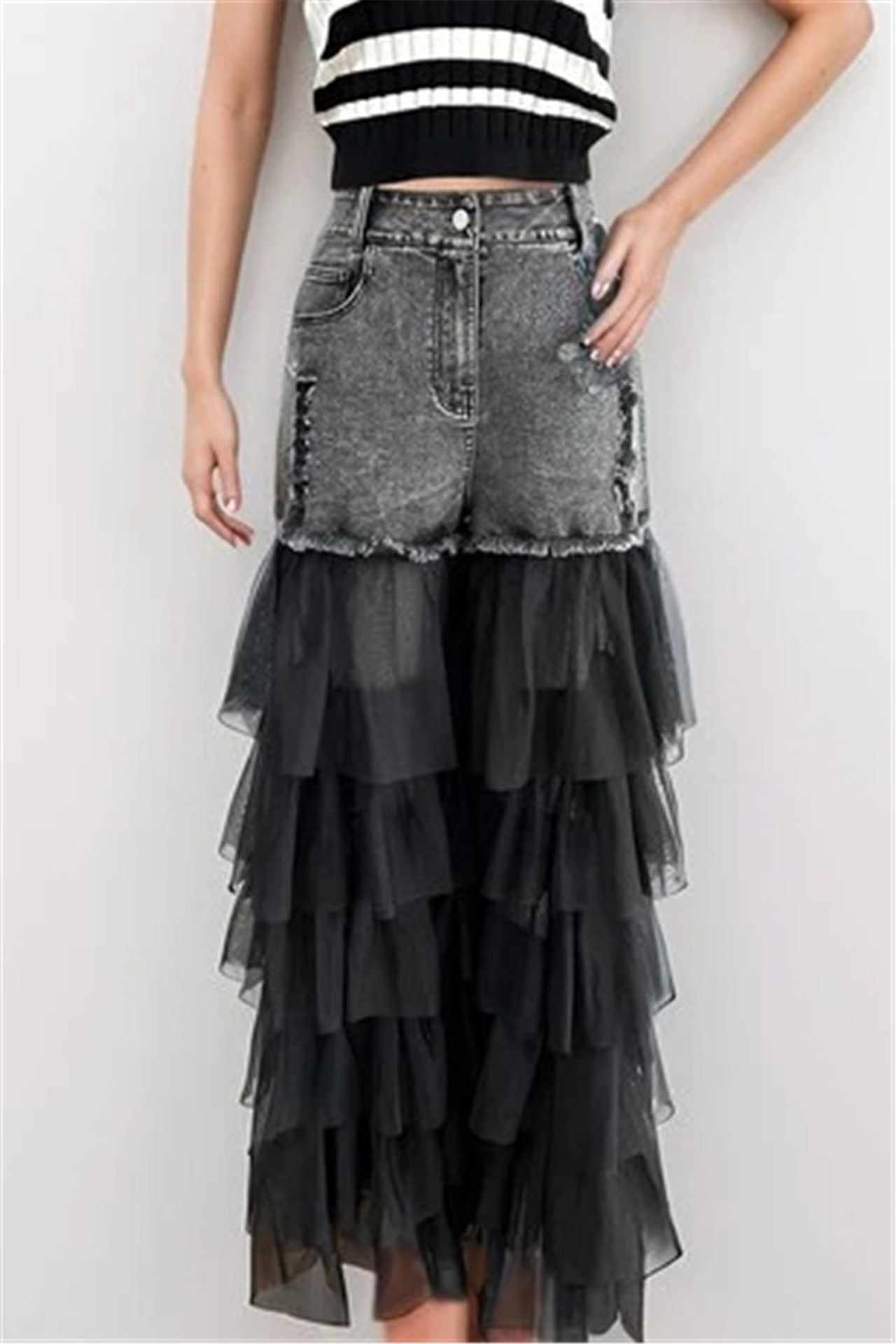 Cake Tulle patchwork denim jeans