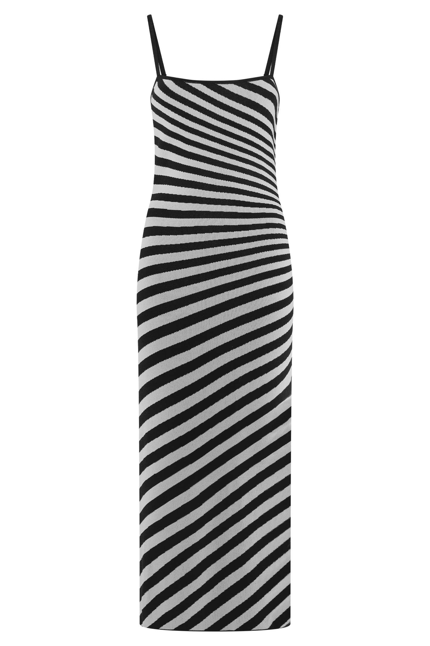 Striped Knit Midi Dress - Black/White