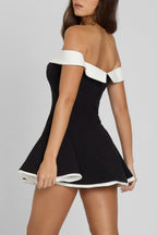 Ramona Contrast Corset Babydoll Mini Dress -  Black