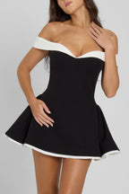 Ramona Contrast Corset Babydoll Mini Dress -  Black