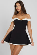 Ramona Contrast Corset Babydoll Mini Dress -  Black