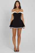 Ramona Contrast Corset Babydoll Mini Dress -  Black