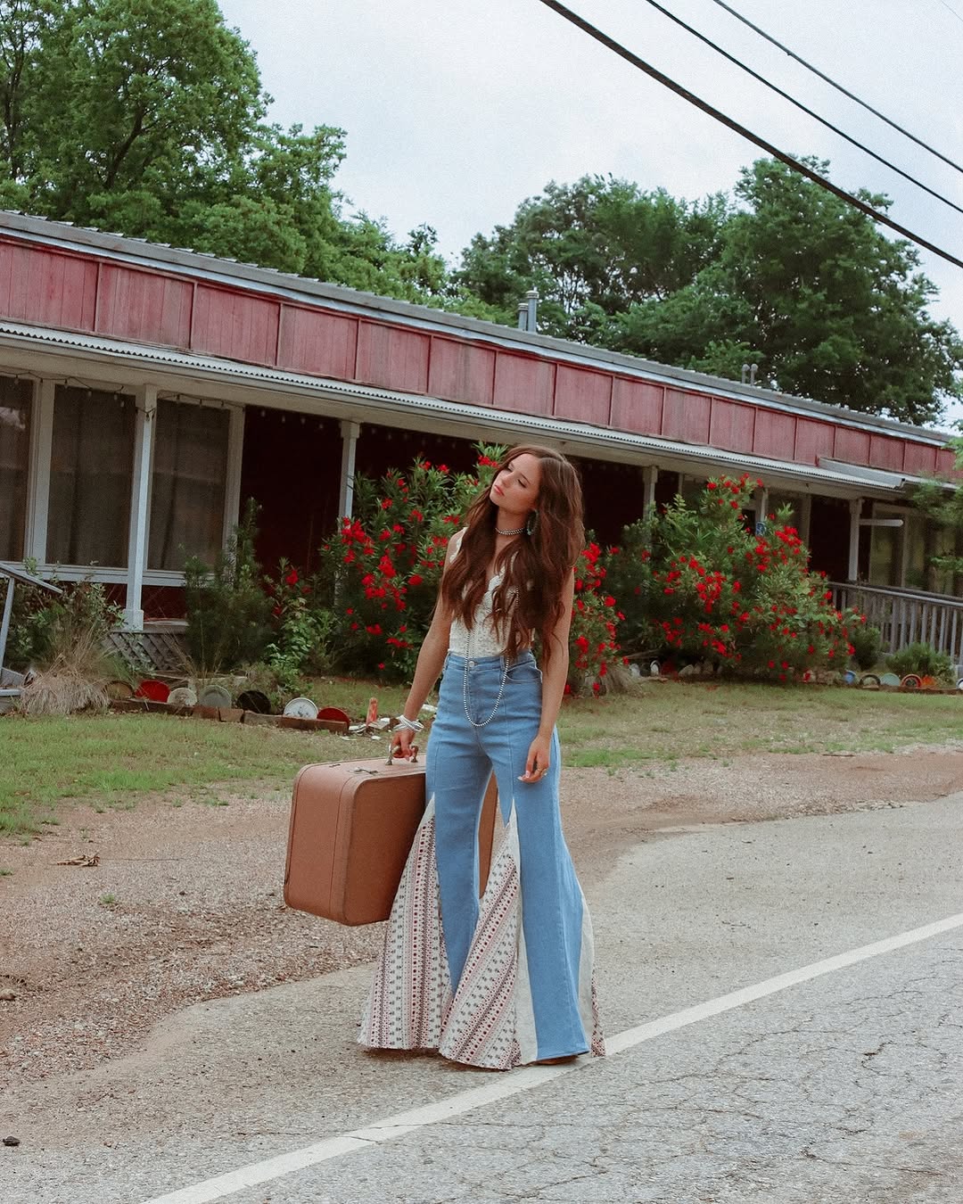 Pinstripe Denim Flared Pants