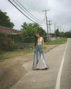 Pinstripe Denim Flared Pants