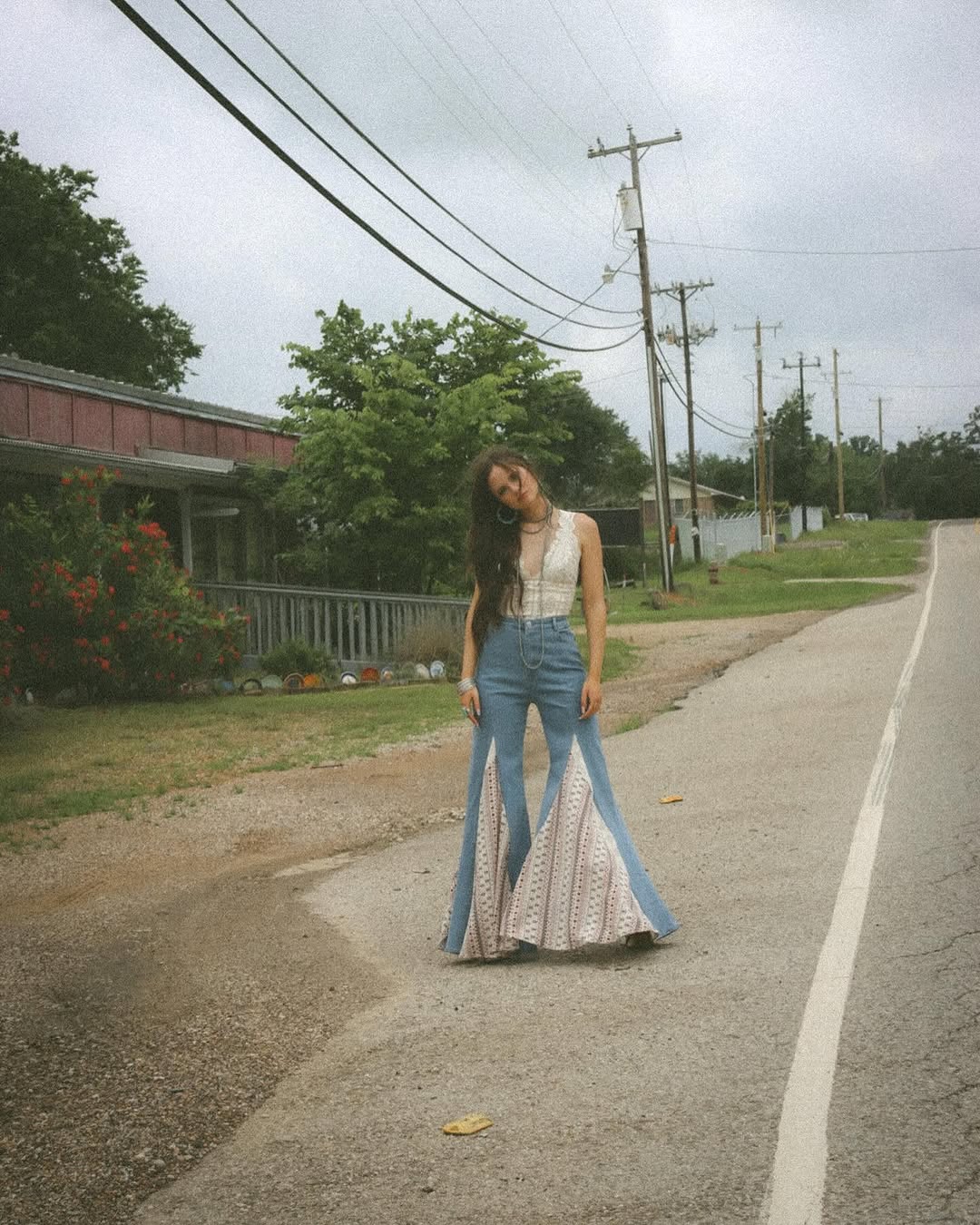 Pinstripe Denim Flared Pants