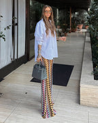 Low-Rise Multi-Color Flared Trousers