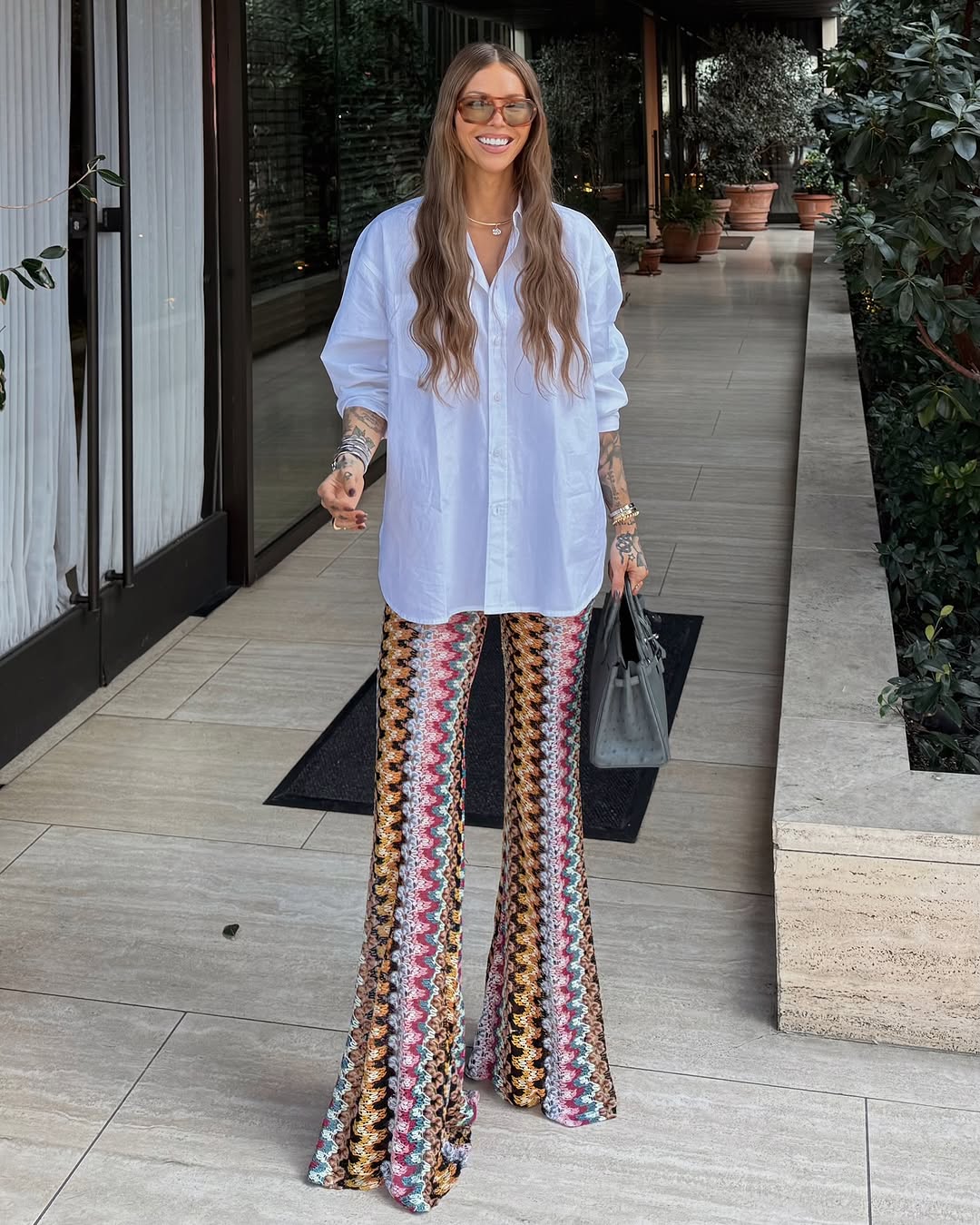 Low-Rise Multi-Color Flared Trousers