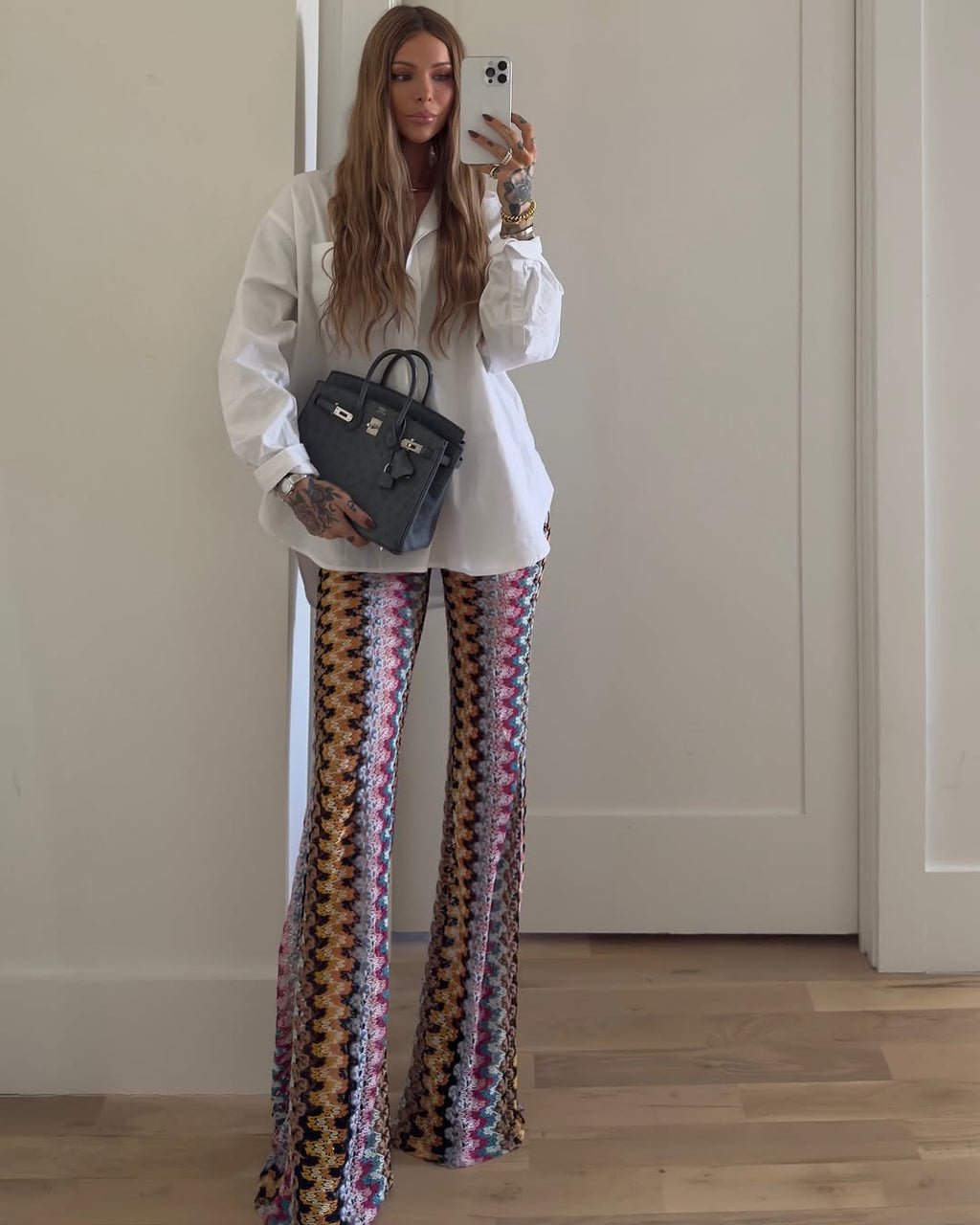 Low-Rise Multi-Color Flared Trousers