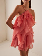 Solid Spliced Appliques Loose Mini Dress