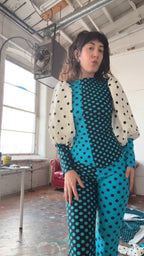 Patchwork Polka Dot Bubble Sleeve Set