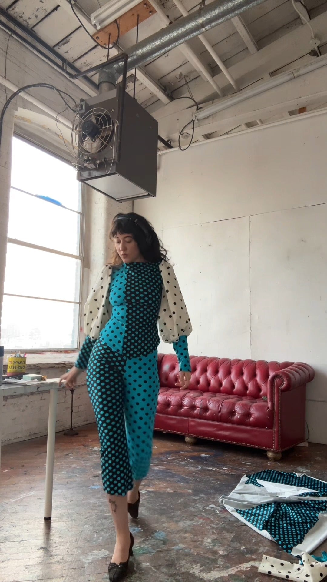 Patchwork Polka Dot Bubble Sleeve Set