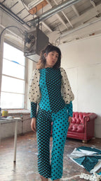 Patchwork Polka Dot Bubble Sleeve Set