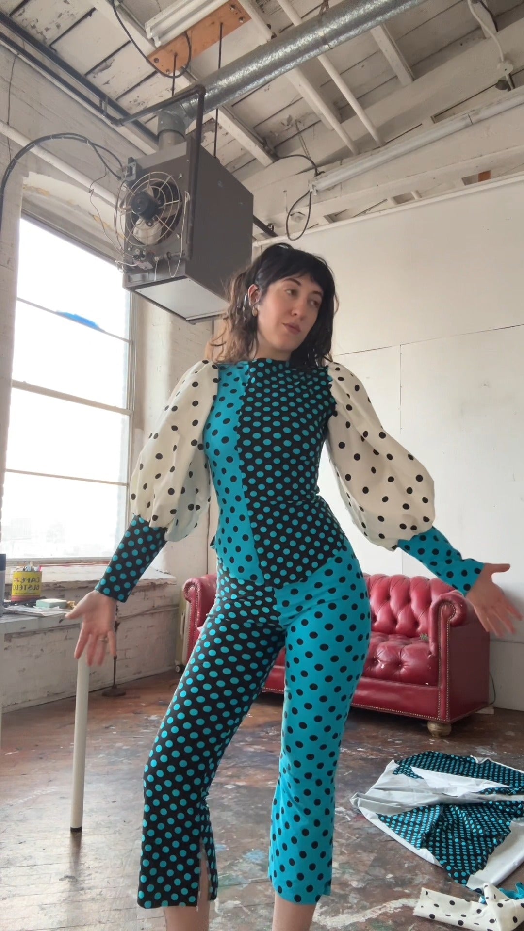 Patchwork Polka Dot Bubble Sleeve Set