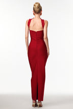 Sleeveless Pearl Wine Bandage Maxi Dress