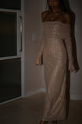 Off Shoulder Diamante Maxi Dress - Nude