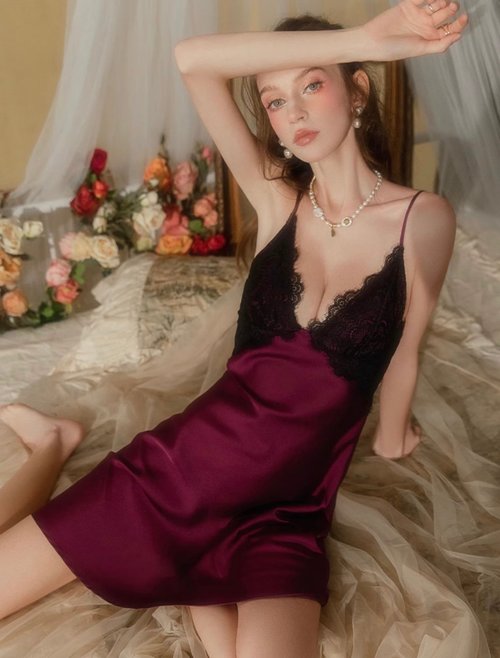 Satin Backless Lace Mini Dress