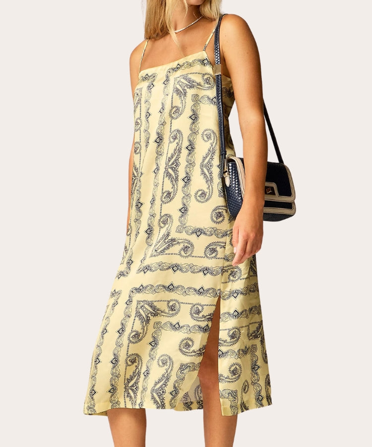 Paisley Satin Midi Dress