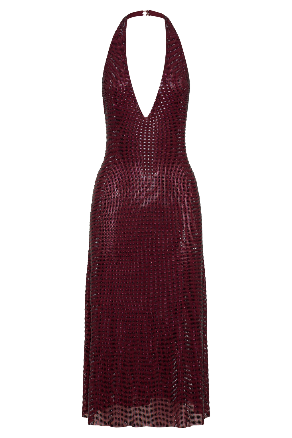 Diamante Halter Midi Dress - Mahogany