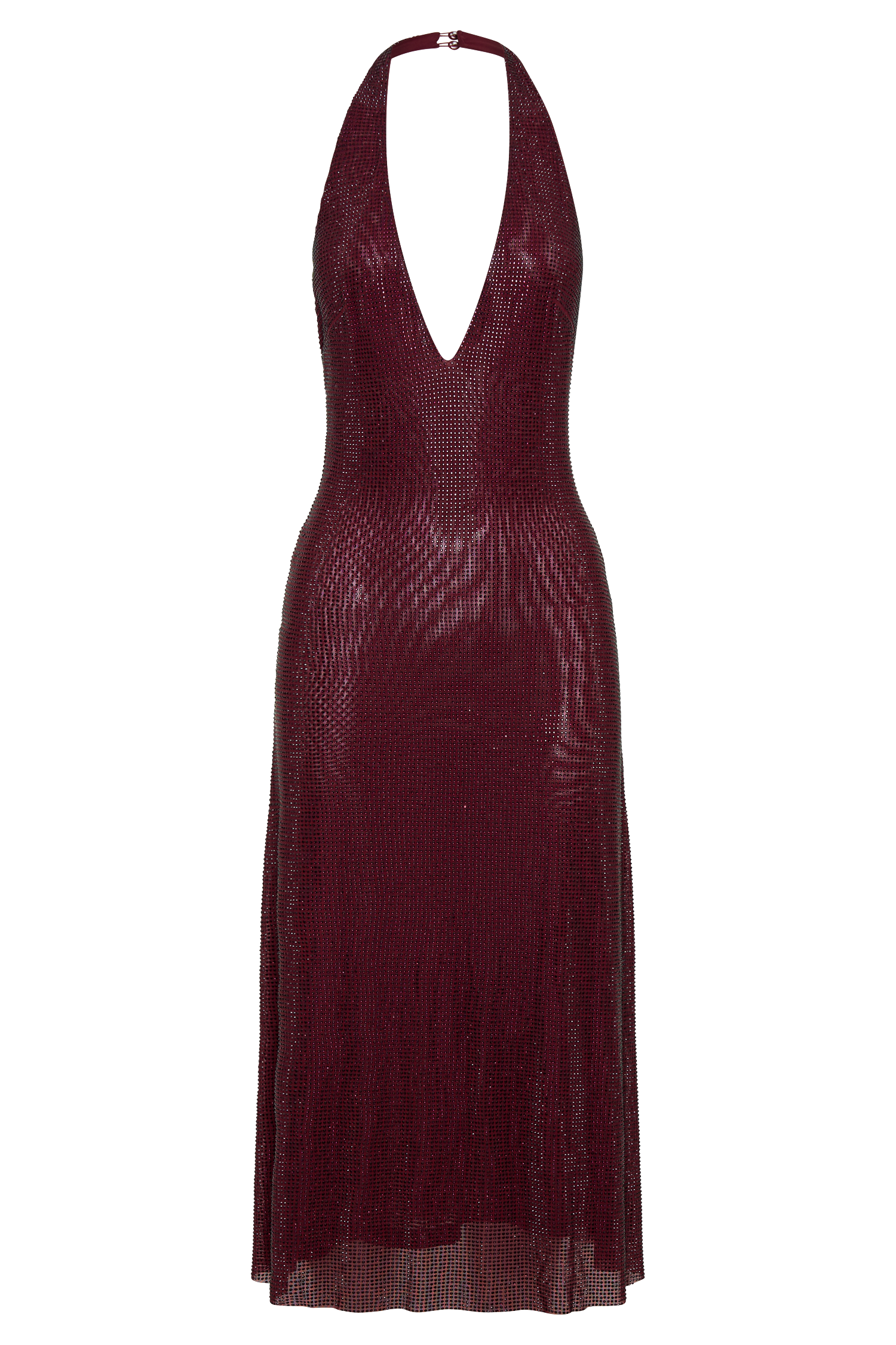 Diamante Halter Midi Dress - Mahogany