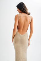 Hot Fix Maxi Dress With Mesh Back - Nude