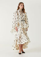 Scarf Collar Ruffle Blouse + Long Midi Skirt Set