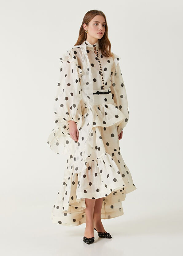 Scarf Collar Ruffle Blouse + Long Midi Skirt Set