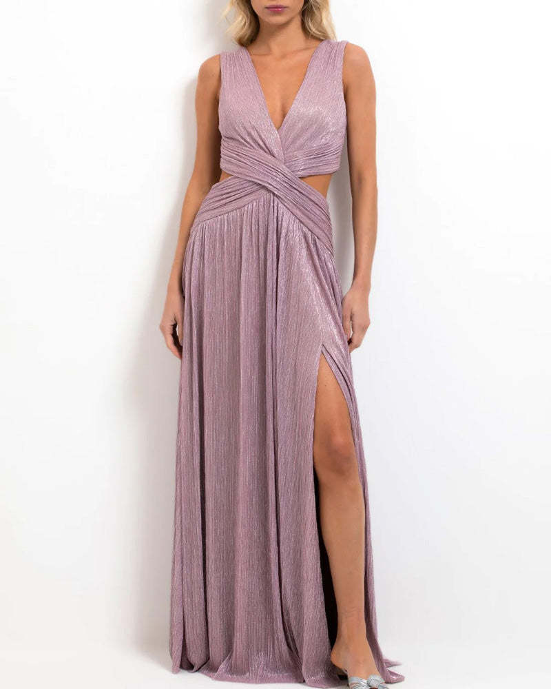 Lurex Plunge Maxi Dress