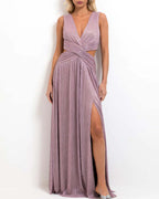 Lurex Plunge Maxi Dress