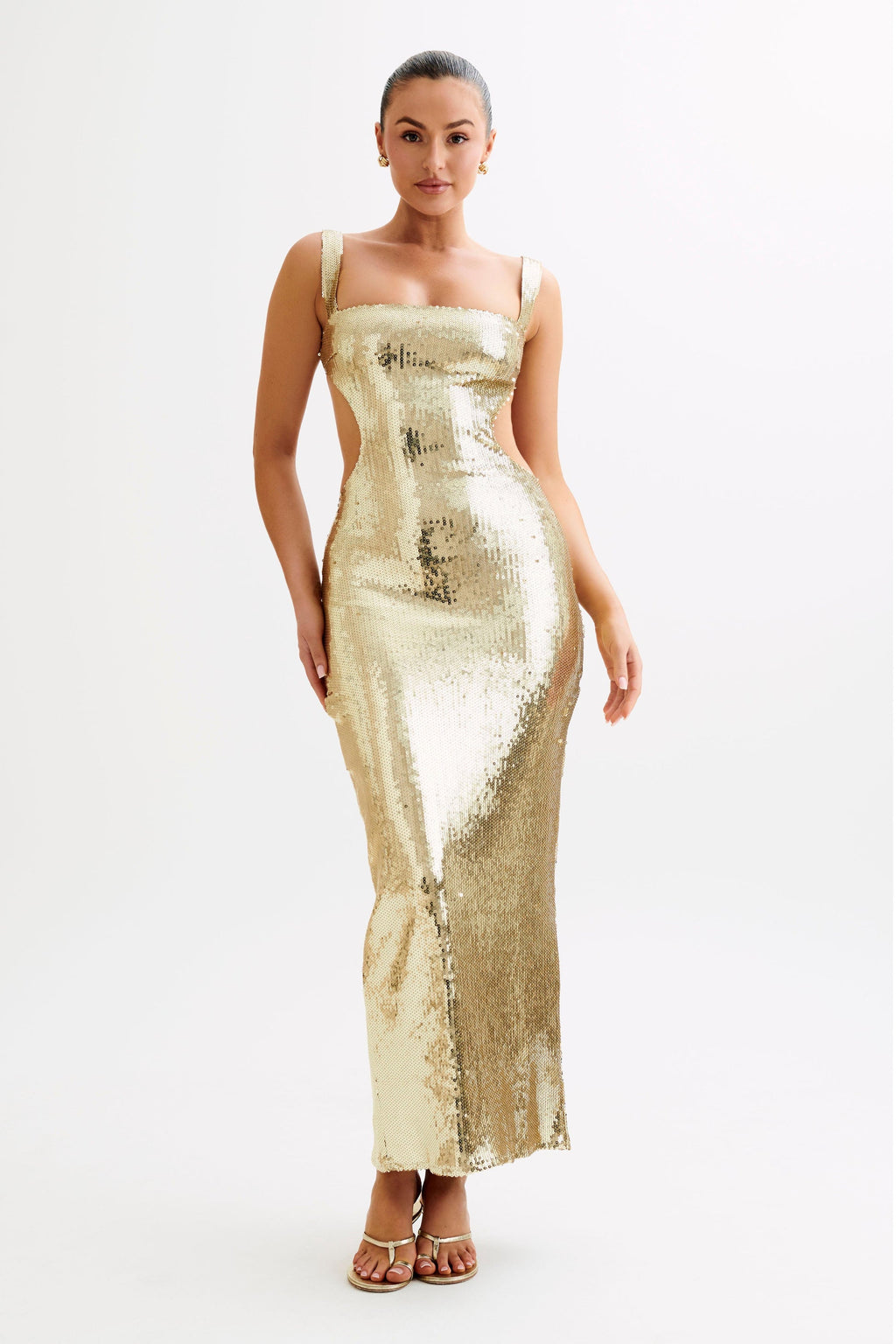 Sequin Cut Out Maxi Dress - Gold