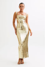 Sequin Cut Out Maxi Dress - Gold