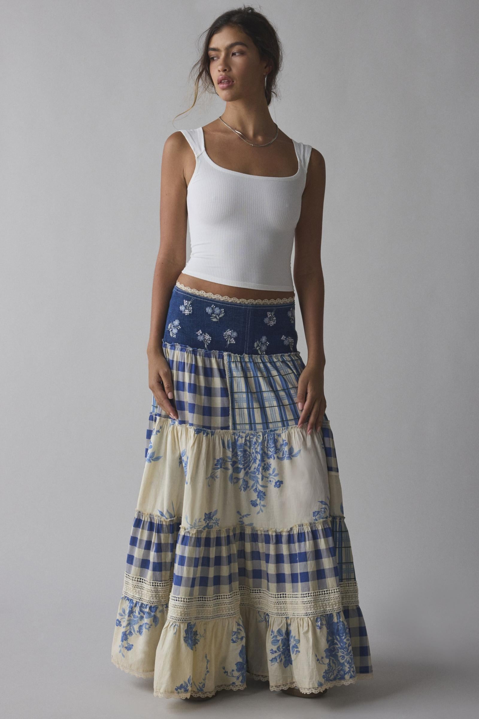 Elaborate Patchwork Lace Hem Maxi Skirt